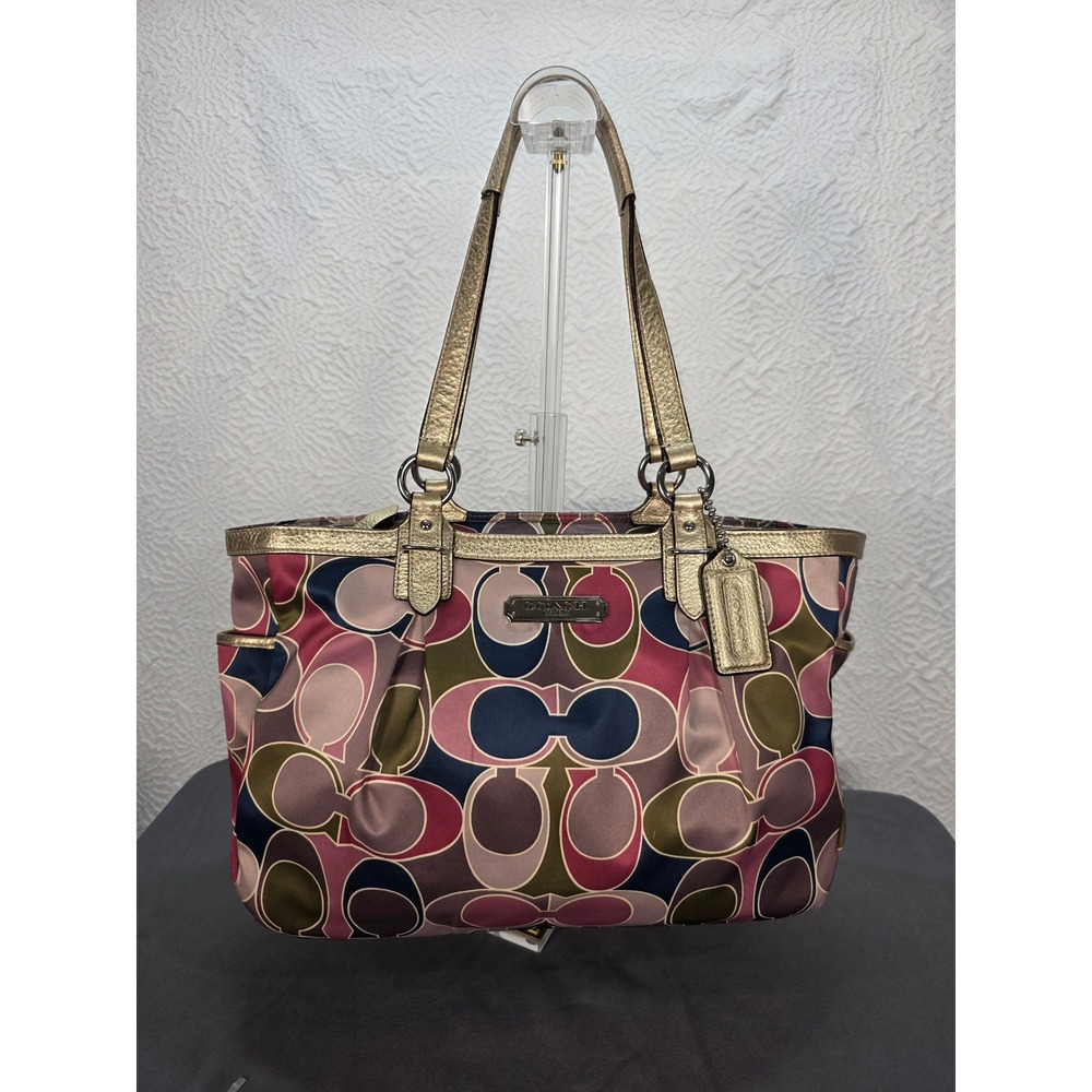 Coach Tote Bag Womens Medium Multicolor Good Vintage Sateen C Logo Gold Y2K